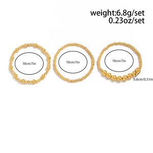 Detailed view of gold bead bracelet set with size and weight measurement data