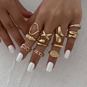 Golden geometric irregular knuckle ring set for women with diverse stylish designs