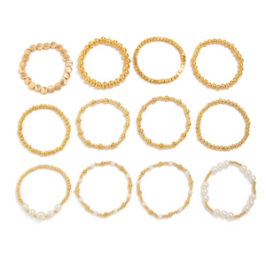 12-piece set of gold beaded bracelets and imitation pearl jewelry for women