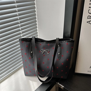 Large Capacity Women Tote Bag 2024 New Casual Polka Dot Heart Star Pattern Printed Shoulder Bag With Metal Bow Decor Commuter Bag