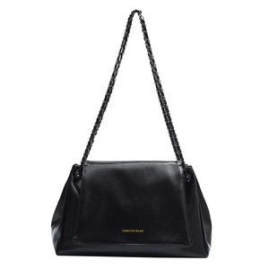 Retro black leather chain shoulder bag with glossy texture and large capacity