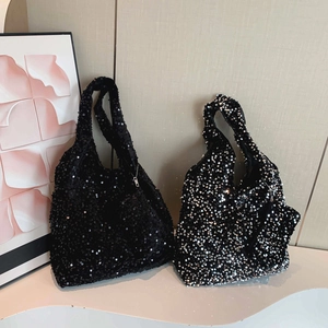 Chic black sequin tote bags for women, stylish large capacity shoulder bag for commuting