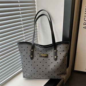 Women Fashion PU Leather Tote Bag Polka Dot Heart Print Large Capacity Shoulder Bag Trendy Street Style Handbag For Daily Commuting
