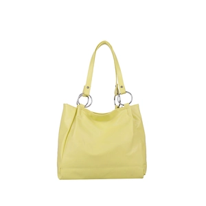 Classic yellow PU leather tote bag with silver metal rings and minimalist square silhouette