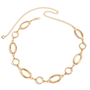 Punk style gold metallic pleated chain body belt with irregular oval hollow links