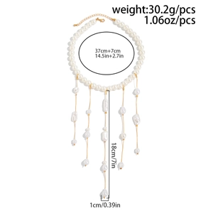 Détails du collier de perles baroques avec chaînes à pampilles et mesures de taille
