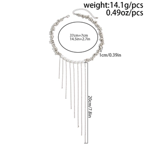 Tableau des tailles détaillé pour collier de perles baroques avec dimensions des franges