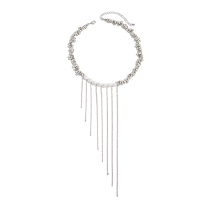 Collier en perles baroques françaises avec perles argentées et franges de chaînes étagées