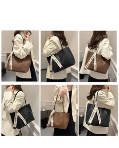 Collage de sacs cabas en noir et marron avec un ruban décoratif fashion sur l'anse