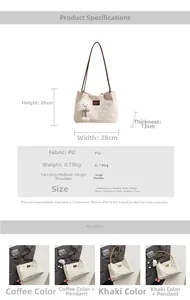 Dettaglio della grande borsa tote in PU crema con dimensioni e design leggero da 0,19kg