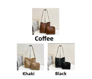 Three colors of minimalist woven leather tote bag sets including inner zipper pouches