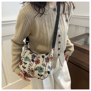 Sac bandoulière à fleurs pour femme en tissu jacquard avec bandoulière en nylon