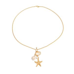 Gold multi-layered ocean themed body chain featuring starfish, pearls and shells
