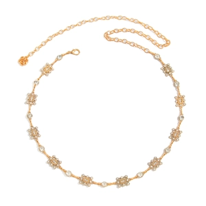 Vintage gold waist chain with hollow flower patterns and sparkling crystals for women