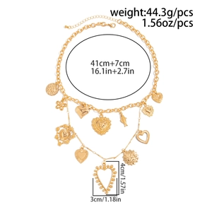 Detailed view of chunky chain necklace with gold heart pendants and weight 44.3g