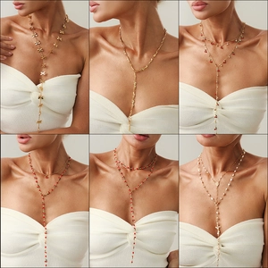 Collana Lunga Donna a Forma di Y in Lega Smalto Ciliegia Fiocco Perla Artificial Sintetica Ciondolo Croce Gioielli di Moda Regalo
