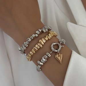 Fashion Bracelet Stacked Heart Pendant Irregular CCB Alloy Beads Imitation Artificial Pearl Elegant Jewelry Gift For Women