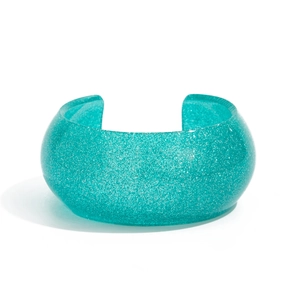 Bracciale rigido in acrilico verde menta glitterato con design aperto a forma di C