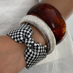 Bracciale Rigido Resina Metallo Scacchiera Fiocco Tartarugato Strutturato Irregolare Geometrico Per Donna Moda