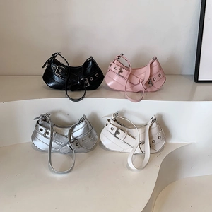Retro baguette underarm bags in black, pink, silver and white with metal buckle details