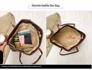 Detailed view of the large tote bag's spacious interior with multiple pockets