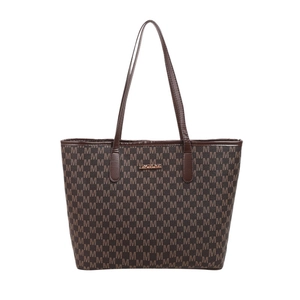 Sac cabas vintage monogramme marron avec logo doré et longues bandoulières pour femmes