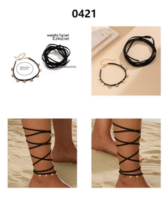 Ensemble de bracelets de cheville bohème noir avec pendentifs circulaires dorés polis