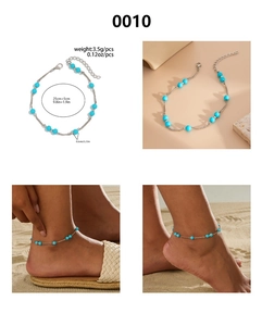 Détails de la cheville en perles turquoise avec dimensions et scènes de plage pour femmes