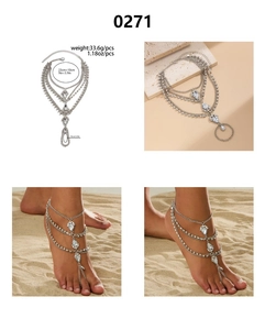 Bracelet de cheville bohème argenté multicouche avec cristaux en goutte et bague d'orteil