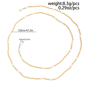 Dettaglio della collana da 120cm con perle dorate e specifiche di peso di 8,3g