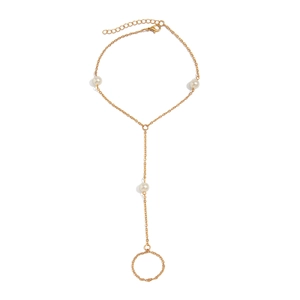 Bracelet de doigt doré minimaliste avec trois perles et une chaîne réglable fine