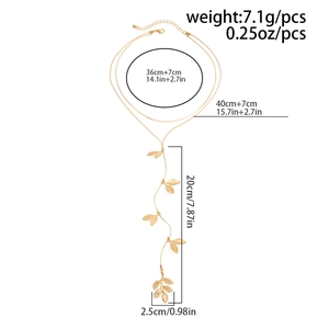 Guida alle dimensioni per collana a strati dorata con foglie e peso di 7,1g per pezzo