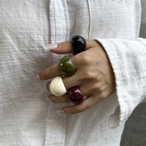 Minimalist French Vintage Chunky Resin Band Ring For Women Colorful Acrylic Geometric Dome Wide Finger Ring Jewelry Gift