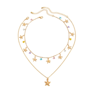 Collana a doppio strato dorata bohémien con perline colorate e ciondoli a stella