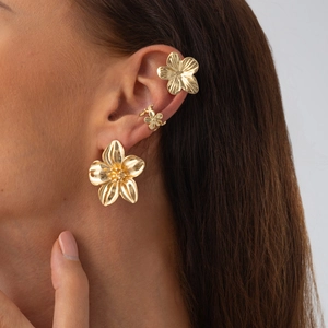 Seestern Blume Legierung Ohrringe Metallische Ohrmanschetten Kollektion Mit Stahlstift Gold Silber Für Damen Strandurlaub Modeschmuck
