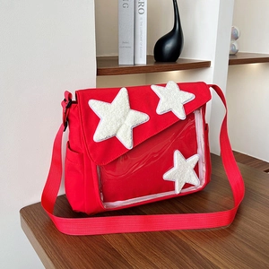 Borsa a Tracolla in Nylon con Decorazione a Stelle per Donna Borsa Messenger con Tasca in PVC Trasparente Casual Streetwear