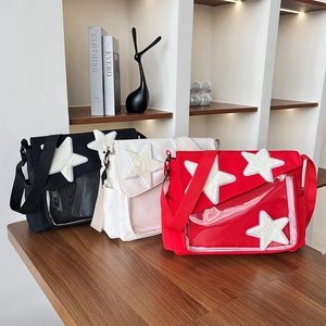 Borse a tracolla alla moda con patch a stella e tasca trasparente in tre colori