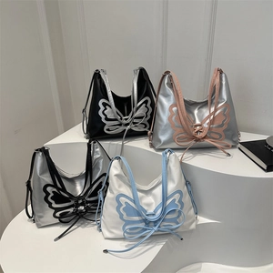 Contrast butterfly hobo bags in multiple colors with crossover strap butterfly appliques