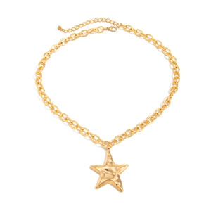 Golden chunky chain necklace featuring a textured star pendant in liquid metal style