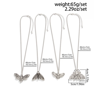 Details zu Größe und Gewicht für das 4-teilige Gothic-Set mit Motte und Totenkopf