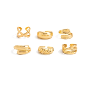 6-piece minimalist gold geometric ring set featuring twisted and layered irregular metal bands