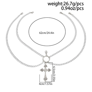 Detailed size and weight specs for Gothic silver cross pendant double layer body chain