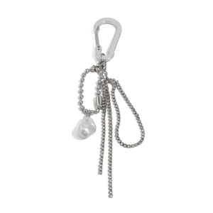 Gothic silver keychain with baroque pearl and sparkling rhinestone tassels for bags
