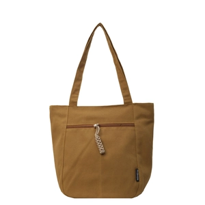 Minimalist canvas tote bag in brown with large capacity and front zipper pocket