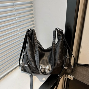 Women Large Capacity PU Leather Shoulder Bag Trendy Bow Decoration Hobo Tote Bag For Daily Commuting Fashion Handbag