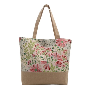 Borsa tote vintage in lino stile pittura a olio con stampa di farfalle e fiori estivi