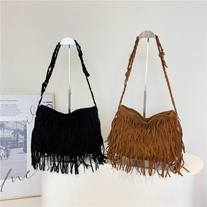 Borsa a Tracolla con Frange in Finta Pelle Scamosciata Vintage Bohemian per Donna Cinturino Intrecciato Borsa a Spalla Casual Quotidiana