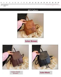 Tre opzioni di colore per zaini vintage in pelle PU marrone, caffè e nero liscio
