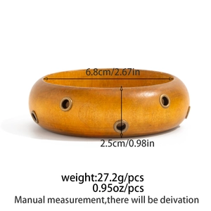 Detailed dimensions of the retro geometric wooden resin bangle showing width and inner diameter