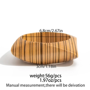 Irregular geometric wooden bracelet with 6.8cm inner diameter and 3cm height specs